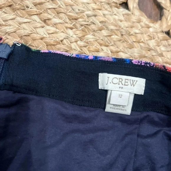 J. Crew Basketweave Mandala Mini Skirt Womens Size 12 Lined Back Zip Pockets - Picture 2 of 5